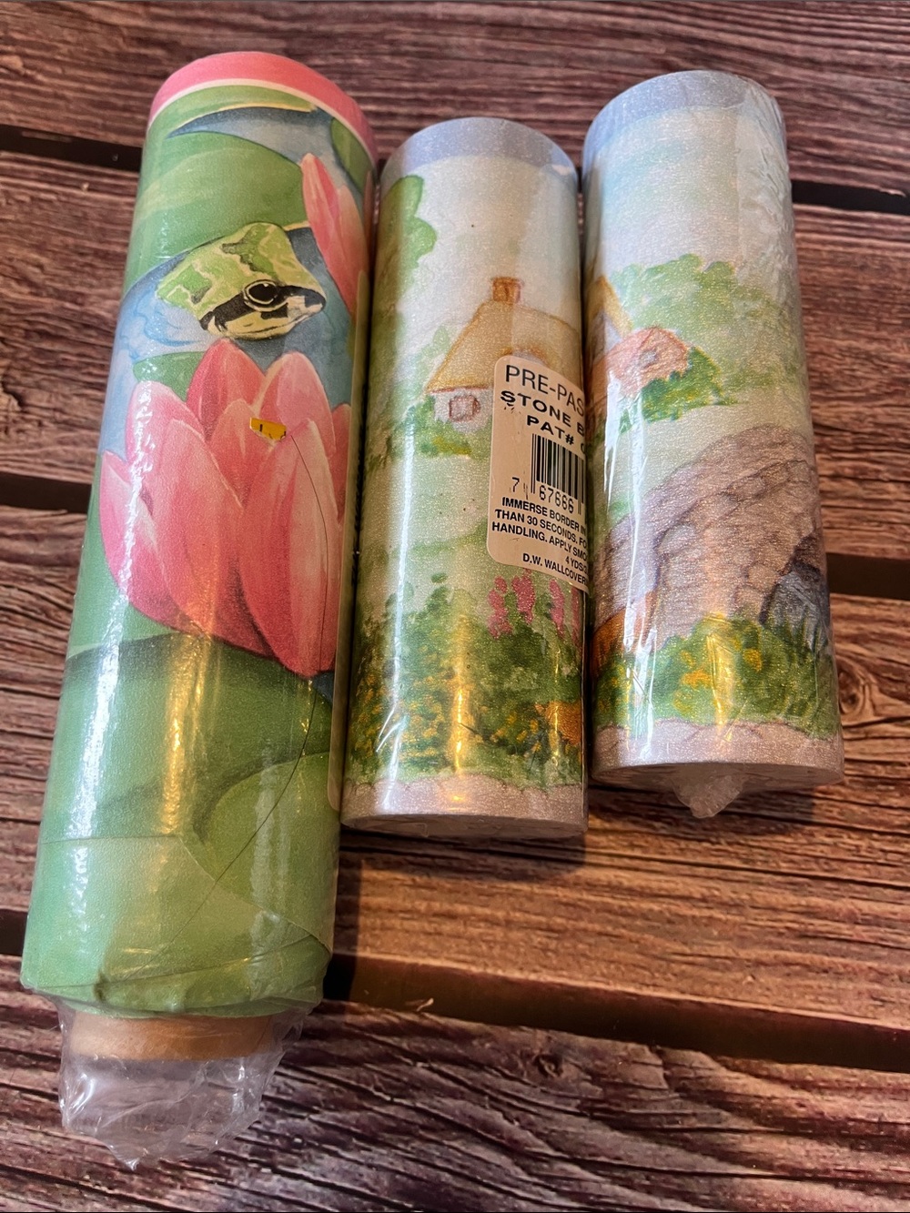 Floral & Garden Decorative Wallpaper Border lot of 3 - Pink Green Blue